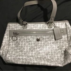 Coach grey and white branded hand bag